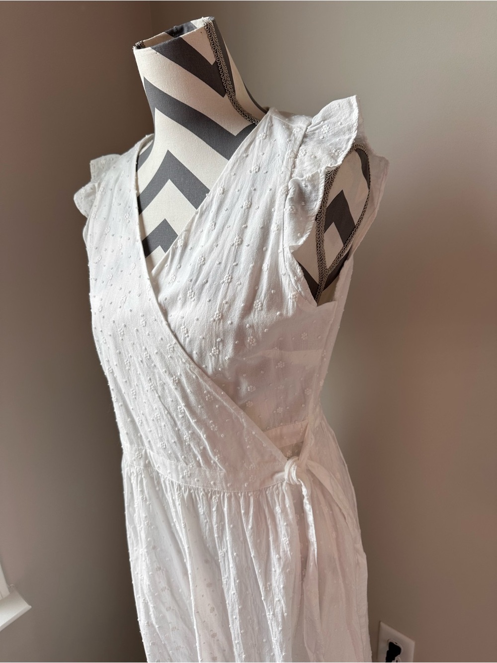 NWT LOFT White Eyelet Wrap Midi Dress M Ruffle Bridal Shower Feminine cotton - Picture 4 of 8
